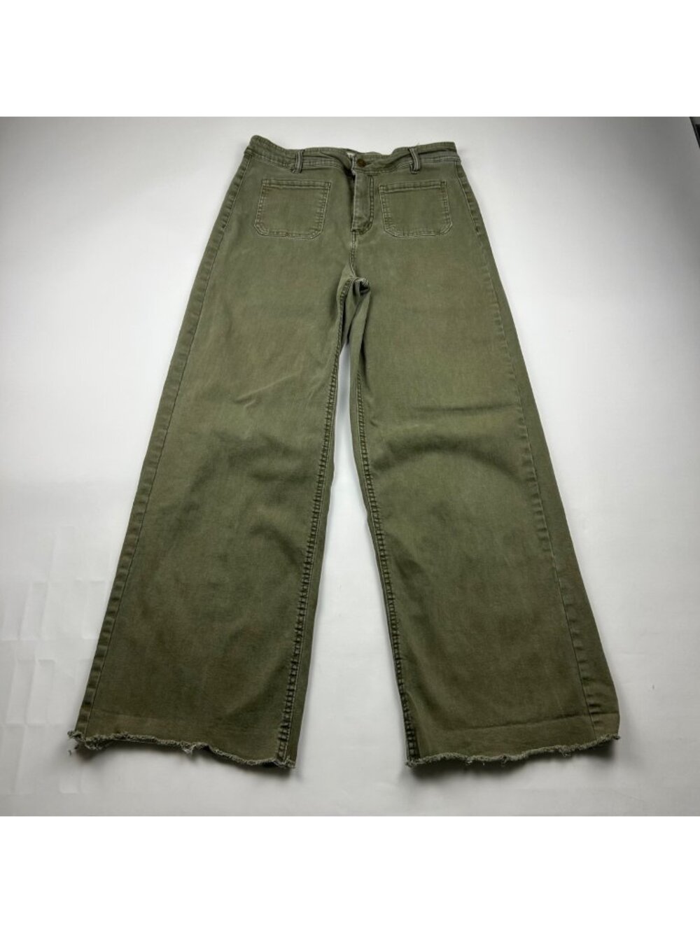 OAT New York Washed Olive Stretch Denim High Rise Wide Leg Jeans 8 / 29